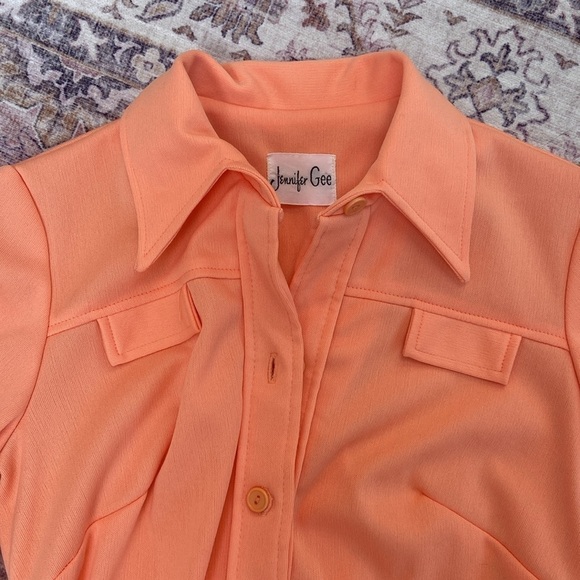 Jennifer Gee Vintage Midi Shirt Dress Bright Peach Salmon Pink Orange - Picture 5 of 14